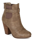 Beige Round toe Faux Leather Ankle Stacked Chunky Heel Vegan Bootie