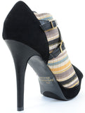  Stripe Woven Peep-toe Cut-out Strappy Heels Women 