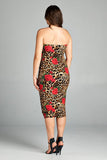 Plus Size Rose & Leopard Fitted Strapless Midi Dress