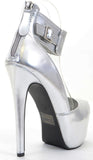  Metallic Silver Platform Ankle Stiletto Heel Pump