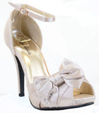  Satin Ribbon Bow Peep Toe Stiletto Heel Sandal Pump