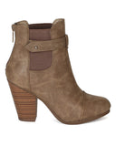 Beige Round toe Faux Leather Ankle Stacked Chunky Heel Vegan Bootie