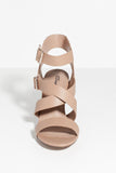 Strappy Chunky Heel Double Buckle Open Toe Sandal Natural