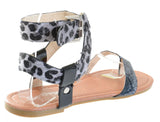  Leopard Leatherette Criss Cross Anklet Thong Sandal 