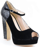  Peep-toe Glitter Mary Jane Women Chunky Heel Hidden Platform Pumps Shoes