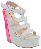  Caged Two-tone High Platform Wedge Heel Shoes