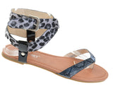  Leopard Leatherette Criss Cross Anklet Thong Sandal 