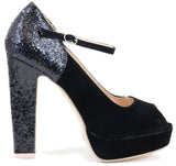  Peep-toe Glitter Mary Jane Women Chunky Heel Hidden Platform Pumps Shoes