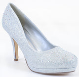 Jeweled Glitter Beaded Formal Party Low Heels Silver Pumps