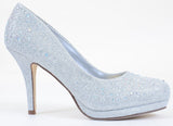 Jeweled Glitter Beaded Formal Party Low Heels Silver Pumps