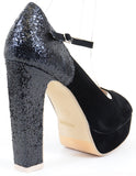  Peep-toe Glitter Mary Jane Women Chunky Heel Hidden Platform Pumps Shoes