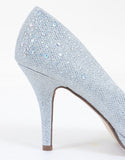 Jeweled Glitter Beaded Formal Party Low Heels Silver Pumps