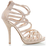  Glitter Mesh Caged Strappy Open Toe Stiletto Party Sandal Heels