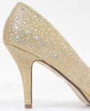 Jeweled Glitter Beaded Formal Party Low Heels Gold Pumps