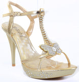  Butterfly Jeweled Gold Formal Wedding Bridal Heel Sandal