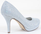 Jeweled Glitter Beaded Formal Party Low Heels Silver Pumps