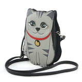 Sleepyville Critters Grey Cat Vinyl Crossbody Purse