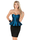  Sapphire Blue Sexy Peplum Flare Womens Lingerie Corset Top 