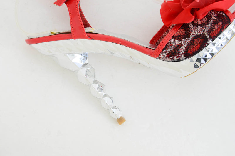  Red Leopard Jeweled Flowers Platform Mesh Peep toe Pyramid Heels