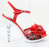  Red Leopard Jeweled Flowers Platform Mesh Peep toe Pyramid Heels