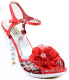  Red Leopard Jeweled Flowers Platform Mesh Peep toe Pyramid Heels