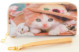 Kitten Hat Cute Bi-Fold Vegan Leather Wallet Wristlet