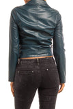 Animal Faux Fur Dark Teal Vegan Leather Cropped Jacket