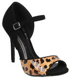 Leopard Peep Toe D'orsay Single Sole Stiletto Pump Women's