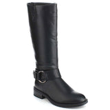  Black Riding Ankle Strap Knee-high Women's Vegan Boots