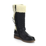 Fur Trim Lace Back Quilted Winter Knee High Buckle Women's Boots