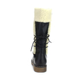 Fur Trim Lace Back Quilted Winter Knee High Buckle Women's Boots