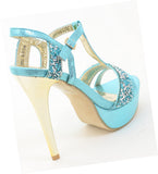 Glitter Rhinestone Evening Platform Sandal Formal Women's Heels