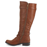  Cognac Riding Double Ankle Strap Knee-high Women's Vegan Boots