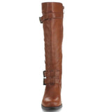  Cognac Riding Double Ankle Strap Knee-high Women's Vegan Boots