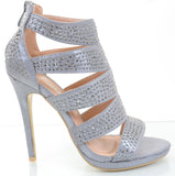 Jeweled Beaded Caged Platform Heels Slide Sandals