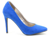  Vegan Suede Pointy Toe Single Sole Women's Fashion Pump - Red or Blue