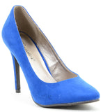  Vegan Suede Pointy Toe Single Sole Women's Fashion Pump - Red or Blue