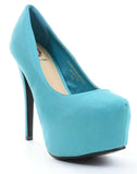 Agusto Faux Leather Women Platform Pump Heels Aqua Teal