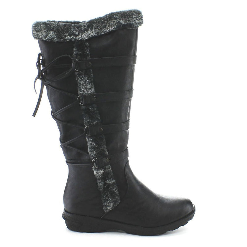  Fur Trim Back Lace Up Knee High Boots Winter Boots Womens