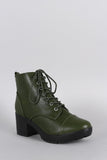 Lug Combat Cap Toe Booties Women's Vegan Leatherette Ankle Boots