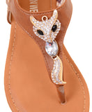 Cute Fox Sparkle & Lace Flat Flip Flop Thong Women's Vegan Leather Sandals