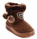  Super Furry Rhinestone Hearts Infant Baby Fashion Pom Winter Boots