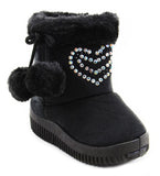 Super Furry Rhinestone Hearts Infant Baby Fashion Pom Winter Boots