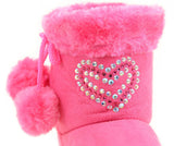 Super Furry Rhinestone Hearts Infant Baby Fashion Pom Winter Boots