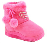 Super Furry Rhinestone Hearts Infant Baby Fashion Pom Winter Boots