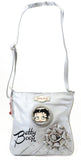 Betty Boop Silver Faux Leather Floral Detailed Rhinestone Studded Cross Body Bag