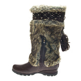 Brown Vegan Fur Rivet Studded Flat Mukluk Outdoor Boots