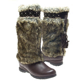 Brown Vegan Fur Rivet Studded Flat Mukluk Outdoor Boots