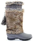  Grey Vegan Fur Rivet Studded Flat Mukluk Outdoor Boots