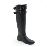 Double Buckles Knee High Low Heel Riding Women's Vegan Boots